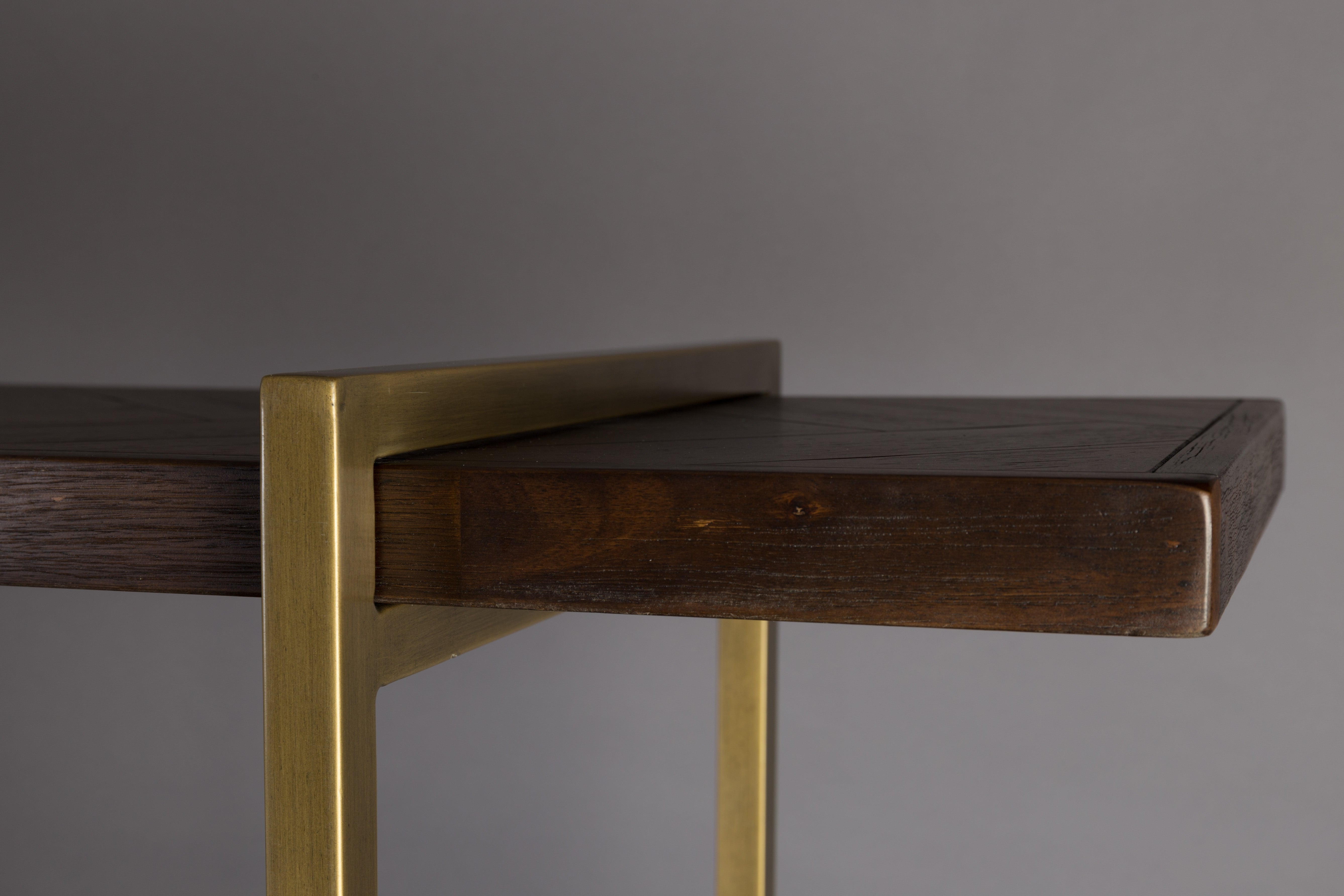 Dutchbone Class Herringbone Brown Oak Wood & Brass Display Unit